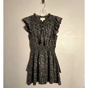 Boho Layered Tiered Floral Tie Front Mini Dress Black Organic Cotton Cleobella